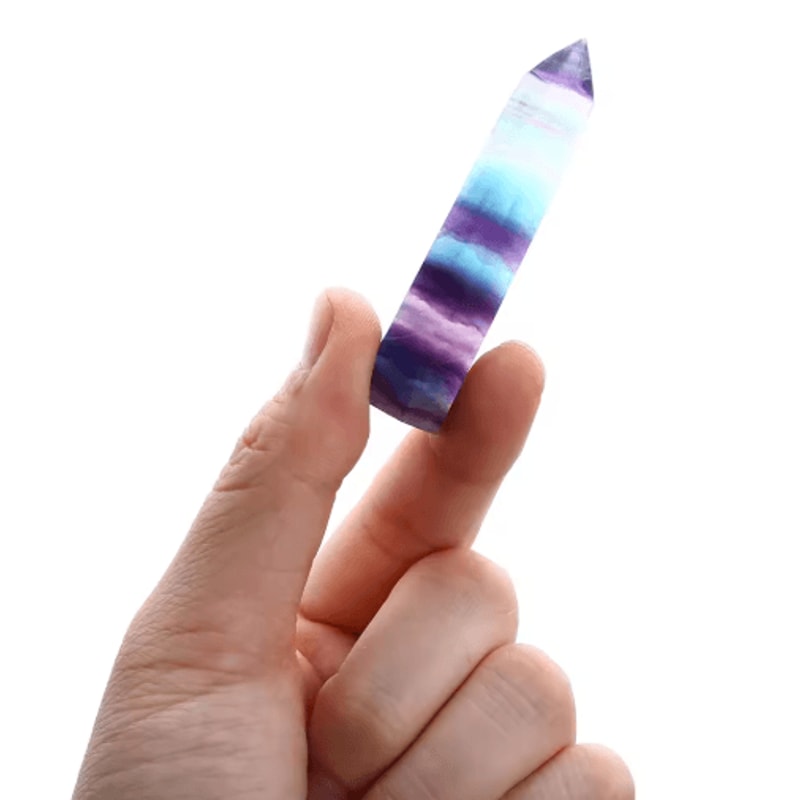 Natural Fluorite Crystal Wand Colorful Striped Healing Quartz Point 47CM 4