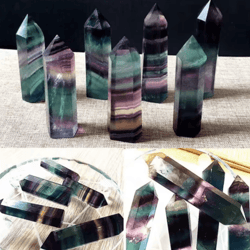 natural fluorite crystal wand – colorful striped healing quartz point (4–7cm)