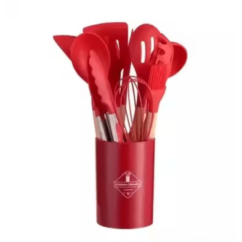 12Piece Silicone Kitchen Utensil Set NonStick Cooking Tools With Wooden Handles 2