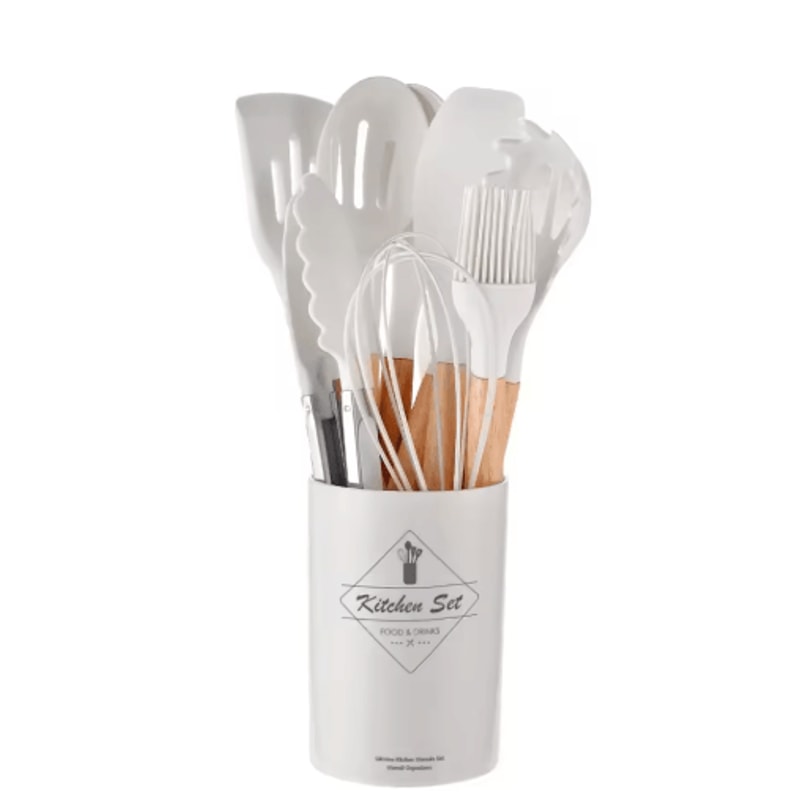 12Piece Silicone Kitchen Utensil Set NonStick Cooking Tools With Wooden Handles 6