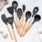 12Piece Silicone Kitchen Utensil Set NonStick Cooking Tools With Wooden Handles 9