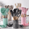 12Piece Silicone Kitchen Utensil Set NonStick Cooking Tools With Wooden Handles 12