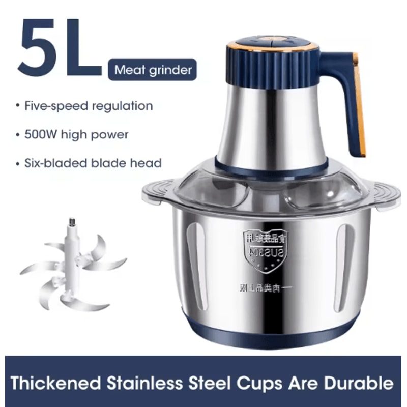 5L Electric Meat Grinder Food Processor Stainless Steel Multifunction Chopper 1
