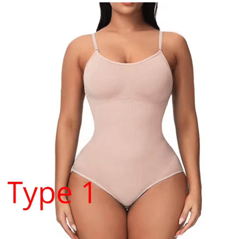 Womens VNeck Spaghetti Strap Bodysuit Slimming Compression Shapewear 1