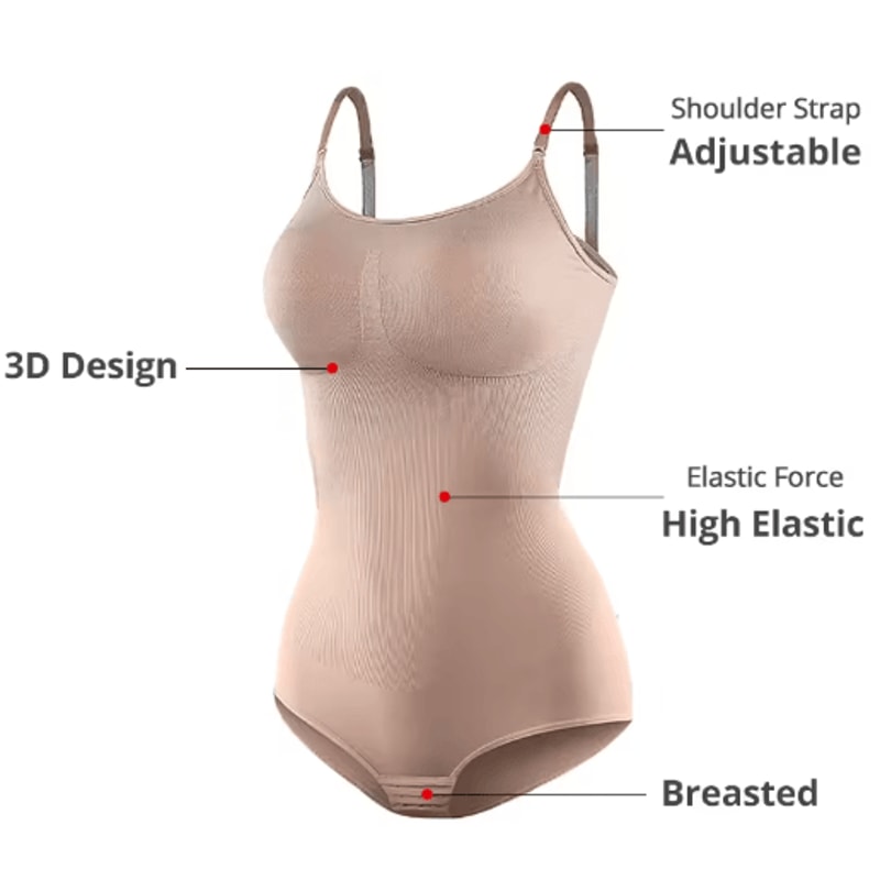 Womens VNeck Spaghetti Strap Bodysuit Slimming Compression Shapewear 4