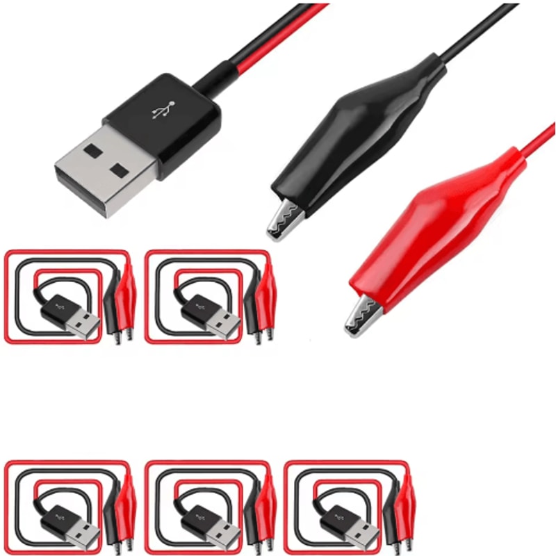 Alligator Clip To USB Cable Copper Test Lead Power Supply Connector TypeA Male 5