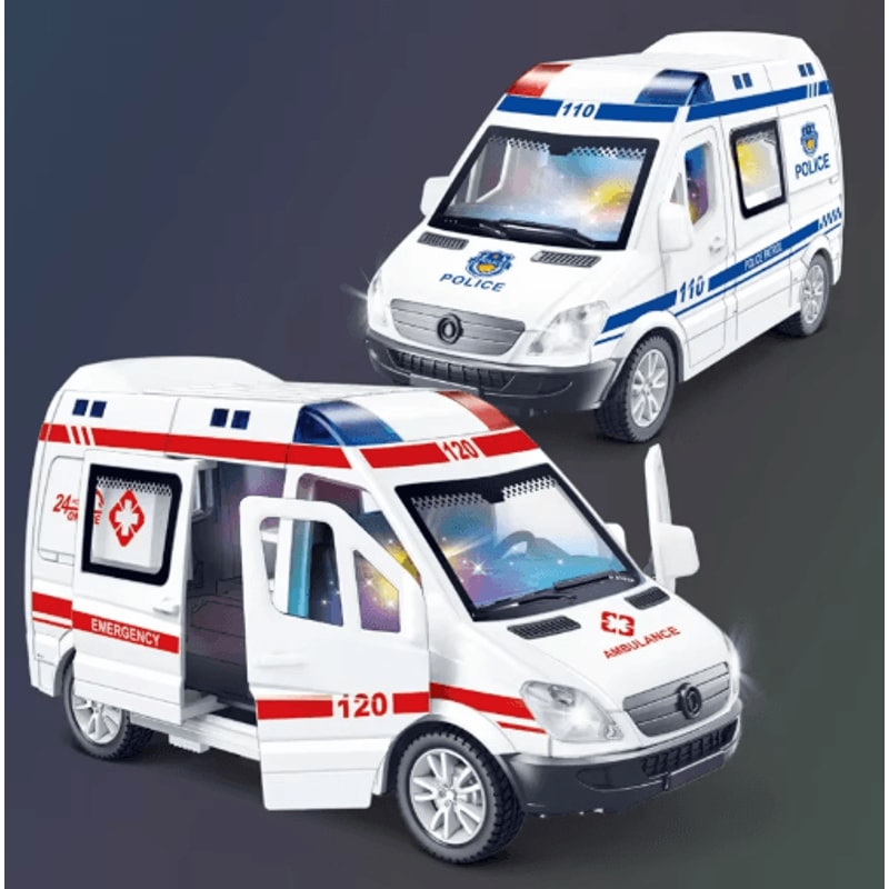 Diecast Emergency Vehicle Toy Set Sound And Light Police Ambulance Fire Truck Models 8