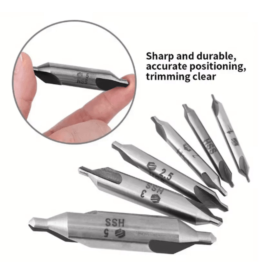 7PCS HSS Center Drill Bits Set 60 Precision Metal Drilling Lathe Drill Bit Set 5