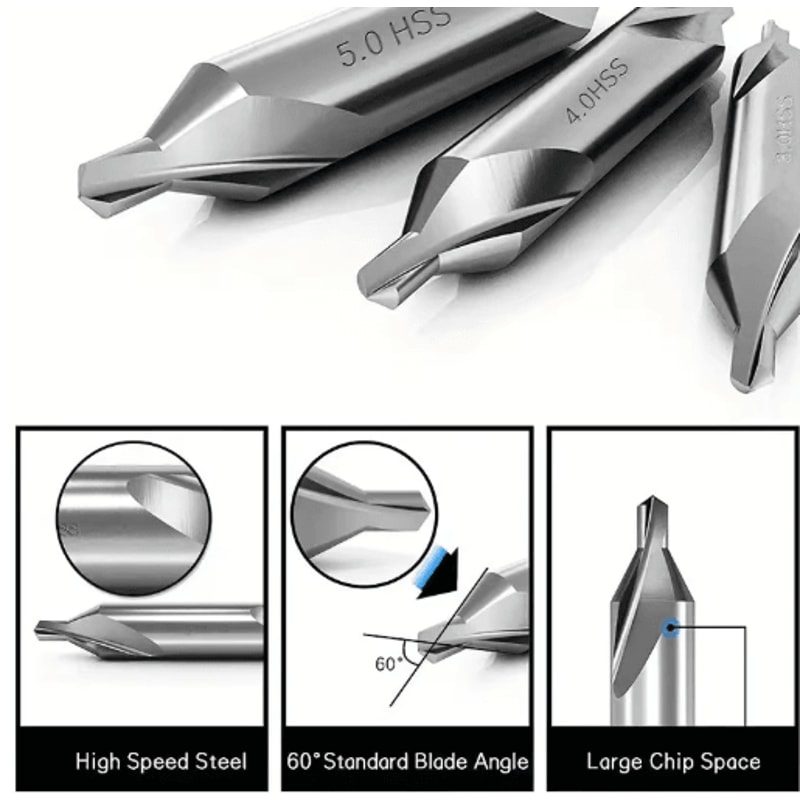 7PCS HSS Center Drill Bits Set 60 Precision Metal Drilling Lathe Drill Bit Set 6