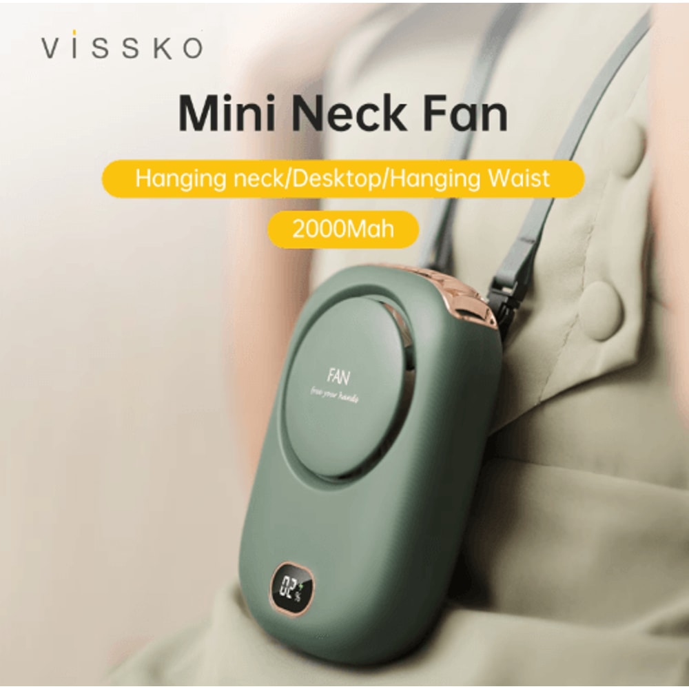Vissko Bladeless Neck Hanging Fan USB Rechargeable HandsFree Mini Cooling Fan For Travel Kids 0