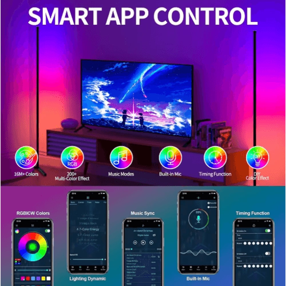 Smart RGB Corner Floor Lamp With Music Sync App Controlled LED Ambient Light 2