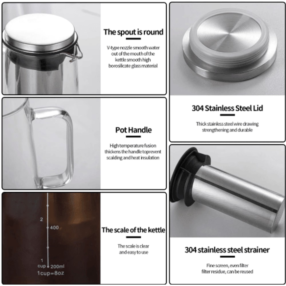 Leeseph Cold Brew Coffee Maker 1L Glass Pitcher With Stainless Steel Filter Tea Infuser 2