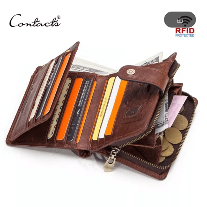 Vintage RFID Leather Wallet For Men Genuine Leather Zip Wallet With Coin Pocket 0