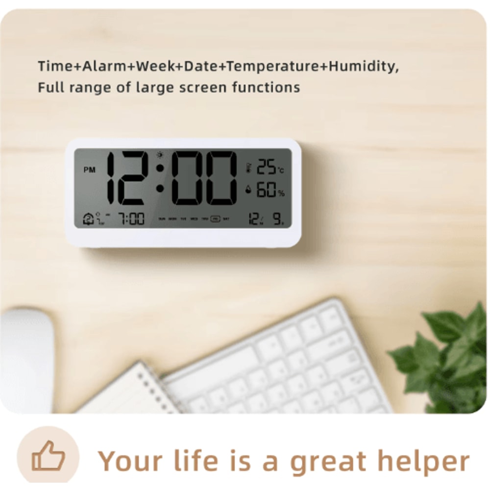 8001 EN Digital Alarm Clock With LED Display Dual Alarm Temperature Humidity Monitor 4