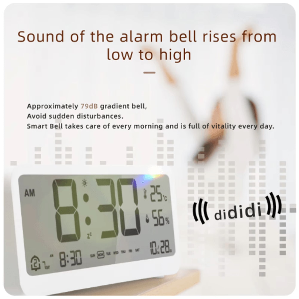 8001 EN Digital Alarm Clock With LED Display Dual Alarm Temperature Humidity Monitor 5