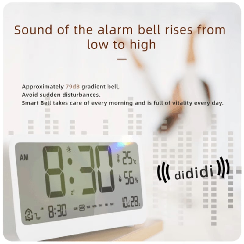 8001 EN Digital Alarm Clock With LED Display Dual Alarm Temperature Humidity Monitor 5