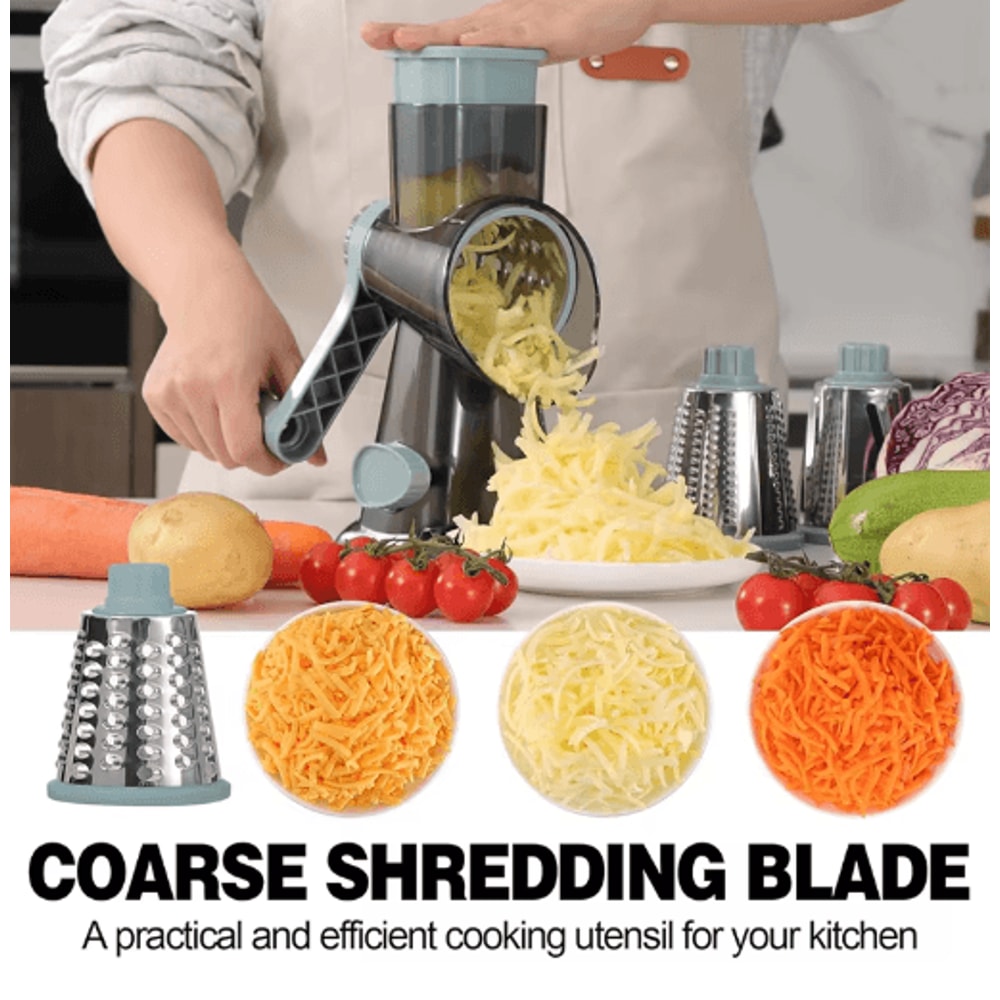 LMETJMA Rotary Cheese Grater 3in1 Manual Vegetable Slicer Nut Grinder 7