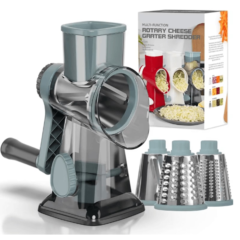LMETJMA Rotary Cheese Grater 3in1 Manual Vegetable Slicer Nut Grinder 0