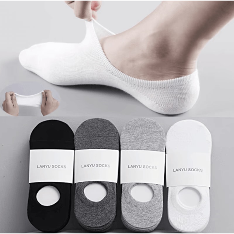 5Pair Set Mens Invisible Socks Cotton No Show Ankle Socks With Silicone Grip 9