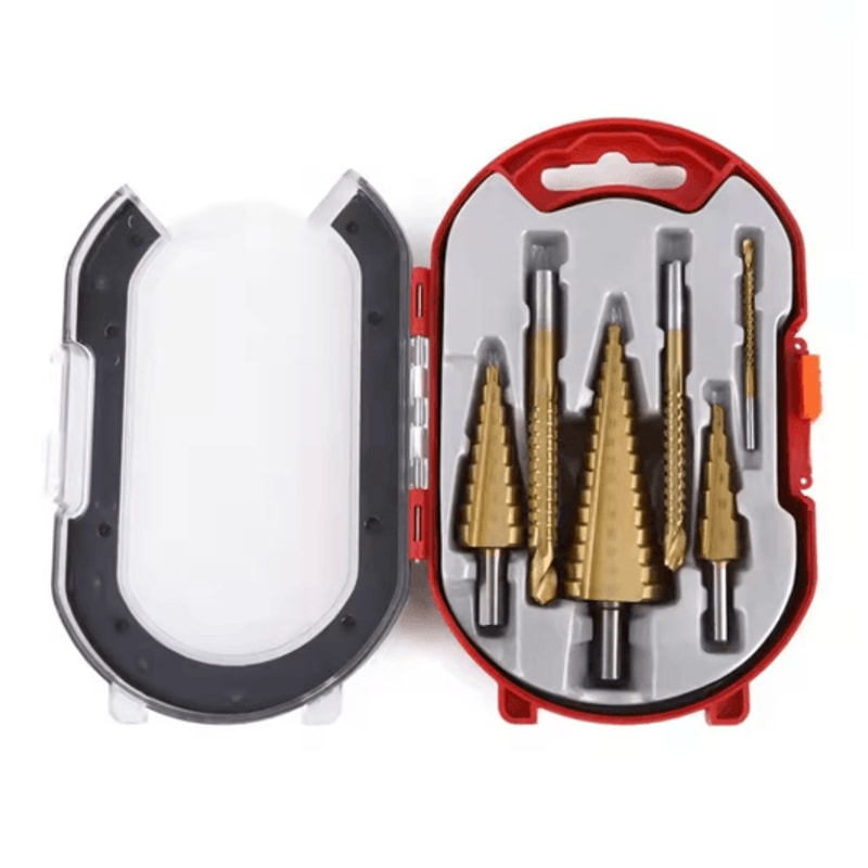 6Piece Step Drill Bit Set Titanium Coated MultiSize Metal Wood Hole Cutter Kit 0