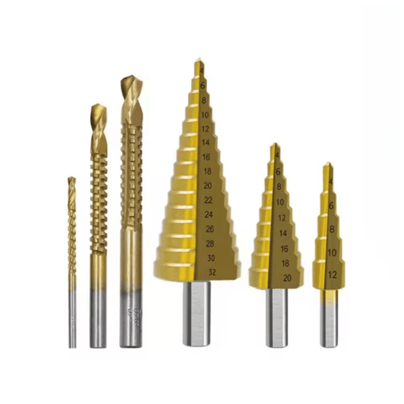 6Piece Step Drill Bit Set Titanium Coated MultiSize Metal Wood Hole Cutter Kit 1