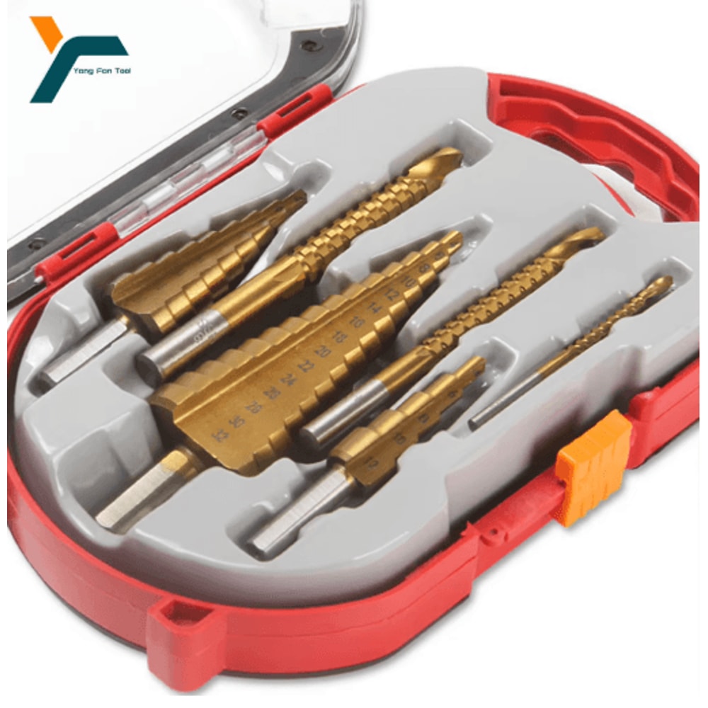 6Piece Step Drill Bit Set Titanium Coated MultiSize Metal Wood Hole Cutter Kit 7