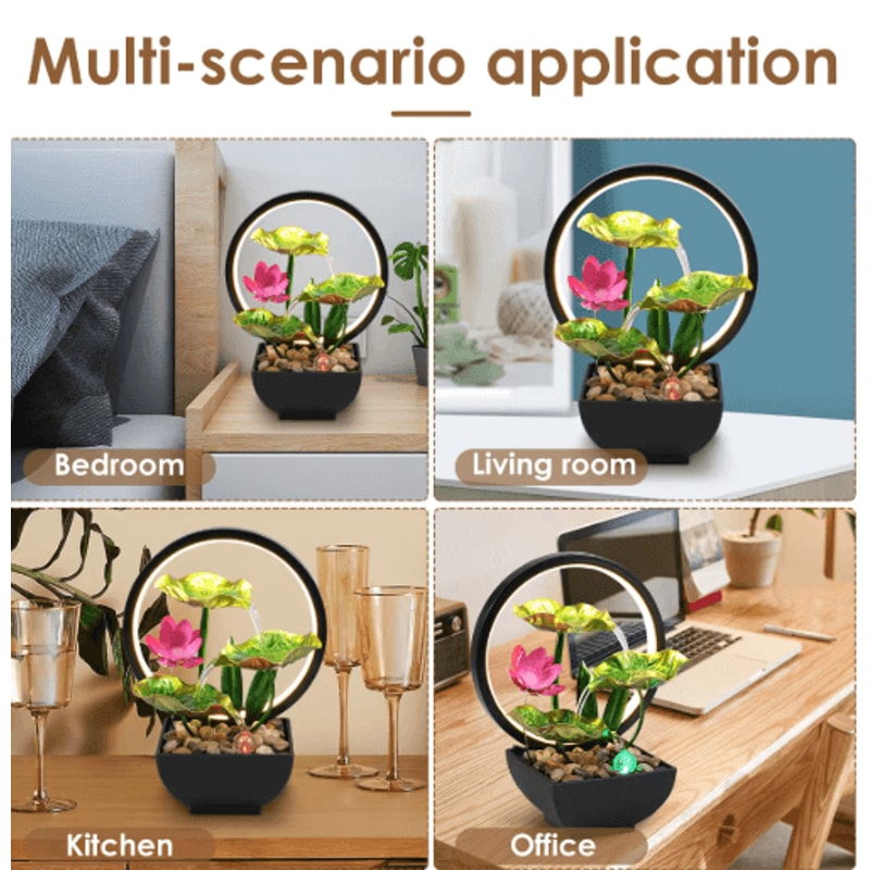 Relaxing Tabletop Water Fountain USB Desktop Waterfall With LED Lights Natural Rocks 4