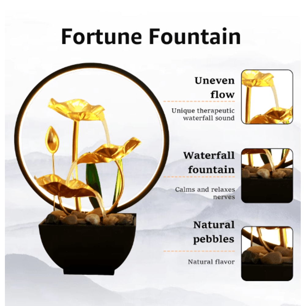 Relaxing Tabletop Water Fountain USB Desktop Waterfall With LED Lights Natural Rocks 5