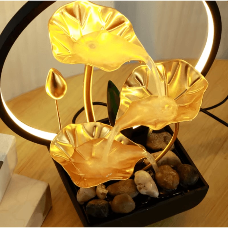 Relaxing Tabletop Water Fountain USB Desktop Waterfall With LED Lights Natural Rocks 7