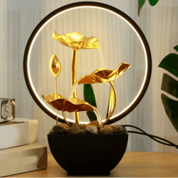 relaxing tabletop water fountain usb desktop waterfall with led lights & natural rocks