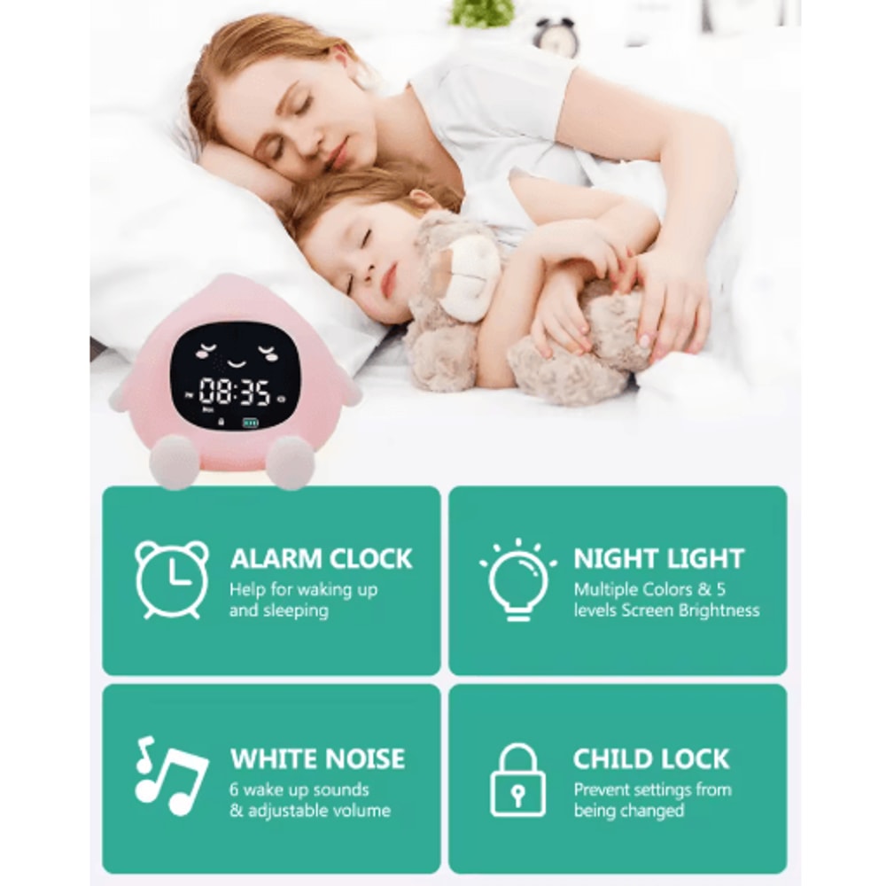 ORIA Kids Sleep Training Clock Rechargeable Alarm Clock With Color Night Light Child Lock 1