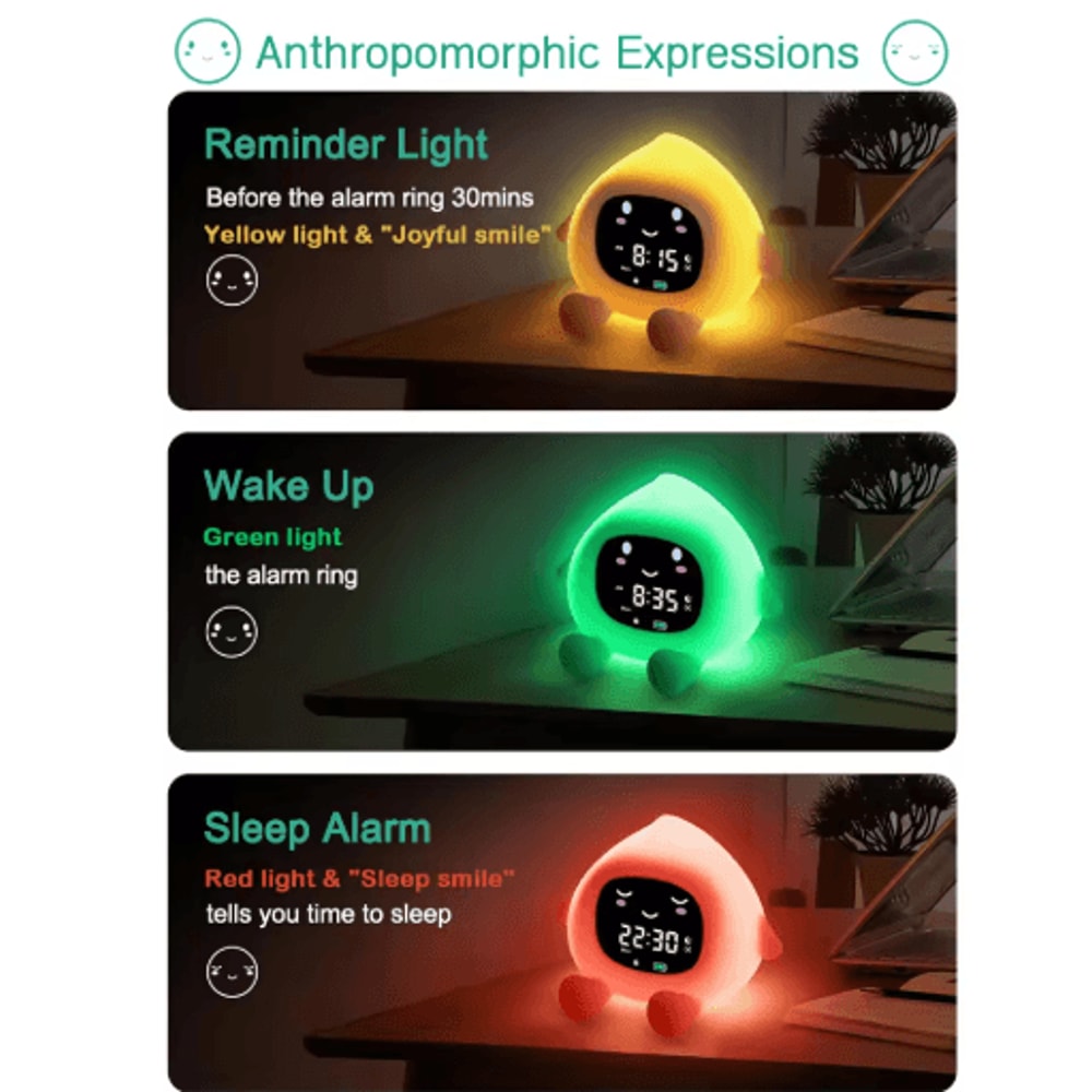 ORIA Kids Sleep Training Clock Rechargeable Alarm Clock With Color Night Light Child Lock 4