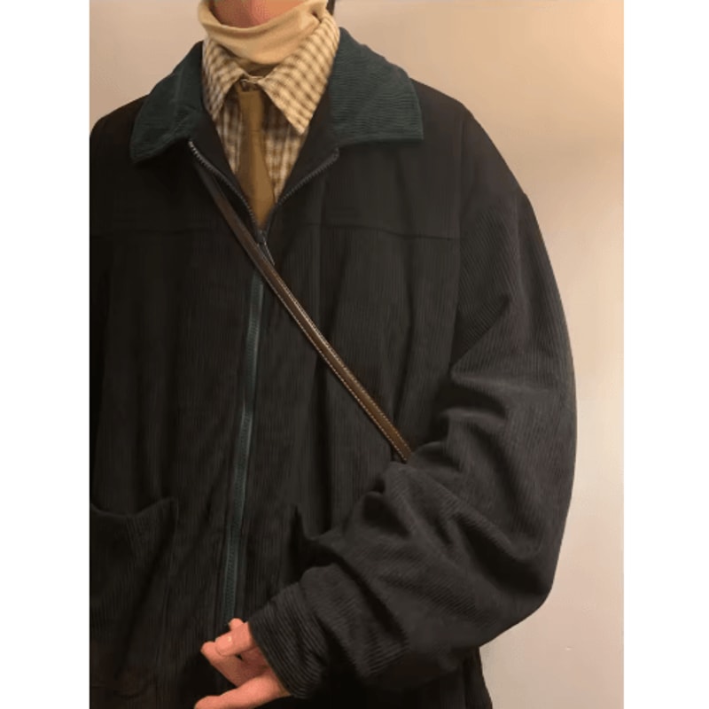 American Vintage Mens Bomber Jacket Loose Fit Cargo Windbreaker Zipper Coat 1