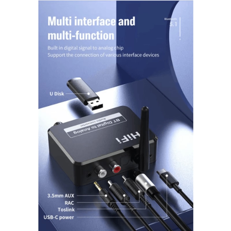 VIKEFON Bluetooth Audio DAC Optical SPDIF To RCA 35mm AUX Converter With Bluetooth 50 4