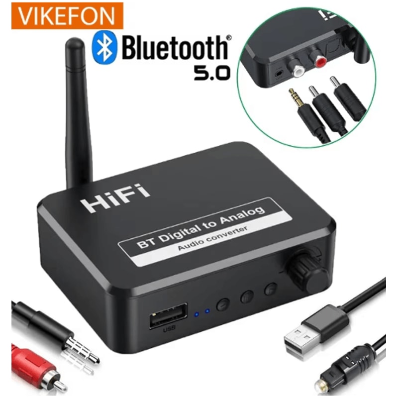 VIKEFON Bluetooth Audio DAC Optical SPDIF To RCA 35mm AUX Converter With Bluetooth 50 0