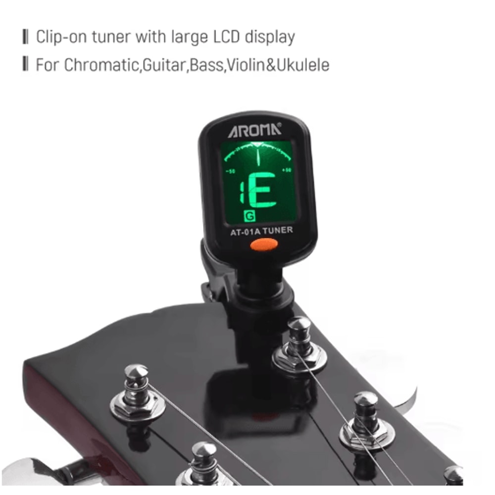 AROMA AT01A ClipOn Guitar Tuner Rotatable LCD Chromatic Tuner For Guitar Bass Ukulele 3