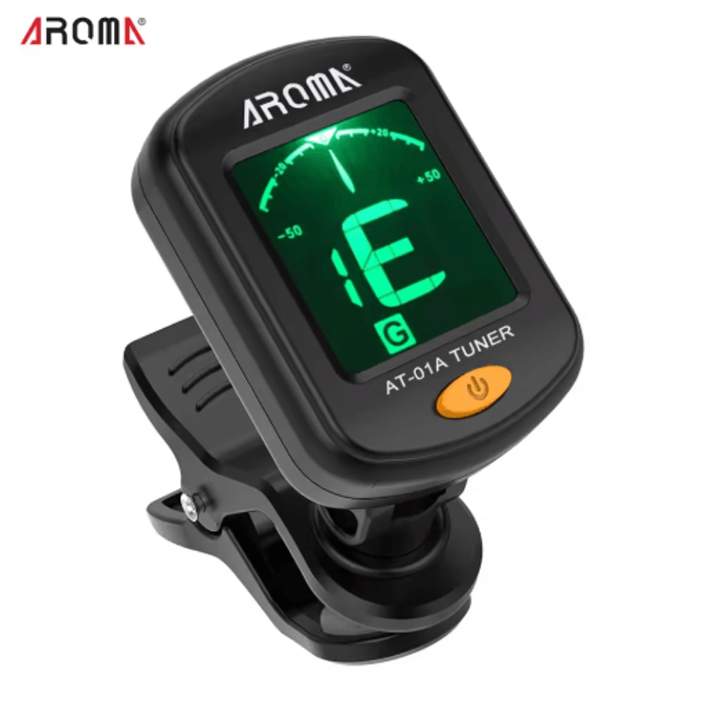 AROMA AT01A ClipOn Guitar Tuner Rotatable LCD Chromatic Tuner For Guitar Bass Ukulele 0