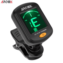 aroma at-01a clip-on guitar tuner – rotatable lcd chromatic tuner for guitar, bass & ukulele