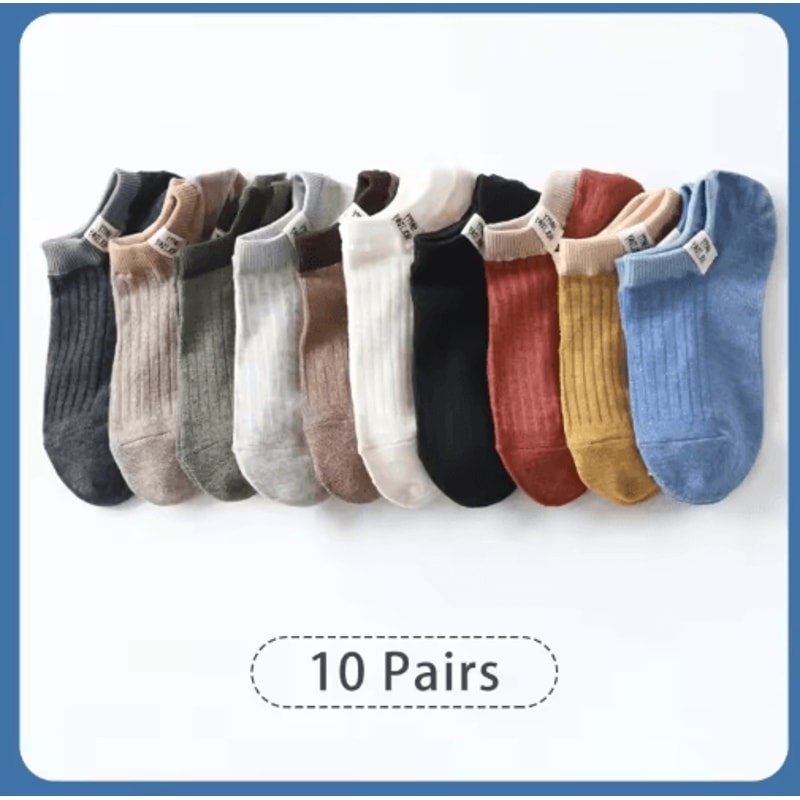 10Pair Set Womens Cute Socks College Style Letter Print Spring Summer Ankle Socks 1