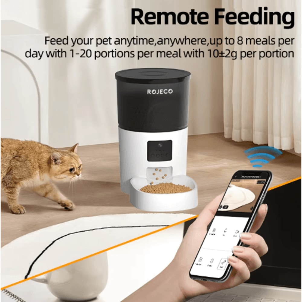 ROJECO Automatic Cat Feeder With Camera Smart WiFi Pet Feeder With Voice Recorder 3