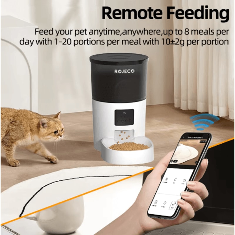 ROJECO Automatic Cat Feeder With Camera Smart WiFi Pet Feeder With Voice Recorder 3