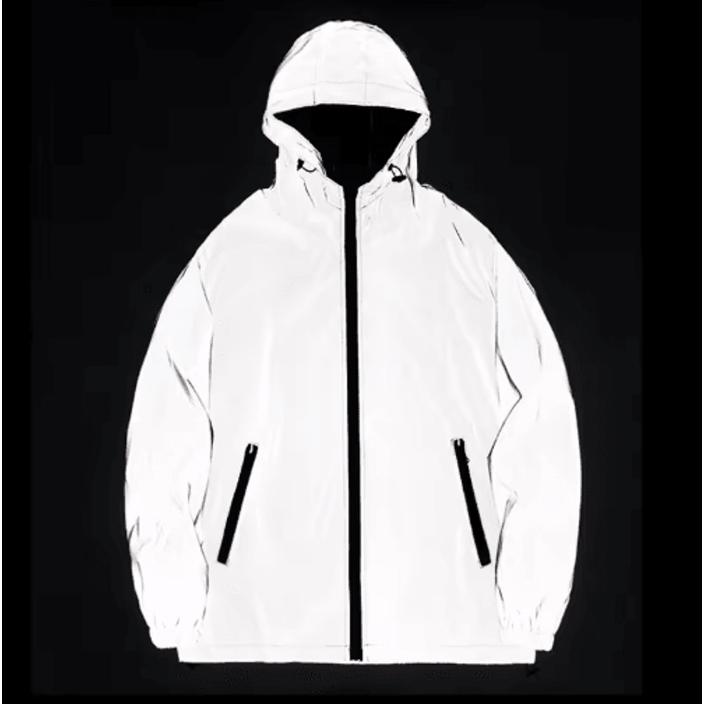 Mens Reflective Jacket Waterproof Hooded Windbreaker Hip Hop Streetwear Coat 0