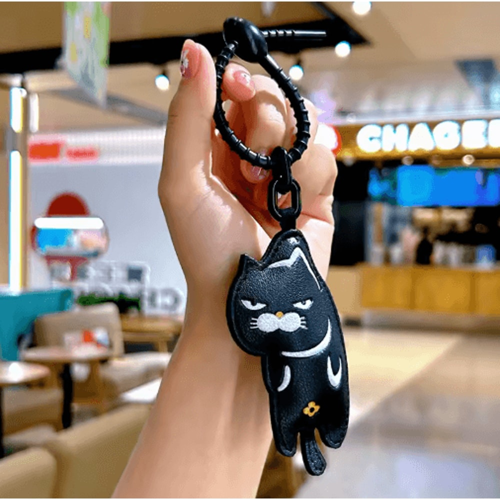 Cute Cartoon Cat Leather Keychain Stylish Bag Charm Gift For Cat Lovers 5