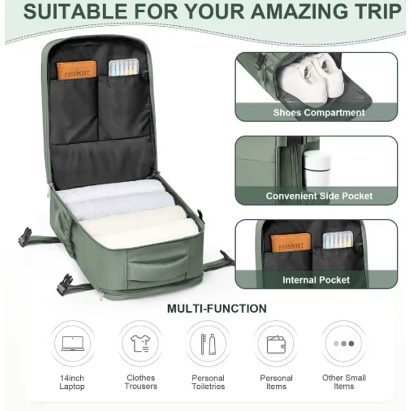 Ryanair Cabin Backpack 40by30by20 Airline Approved CarryOn Laptop Travel Bag 8