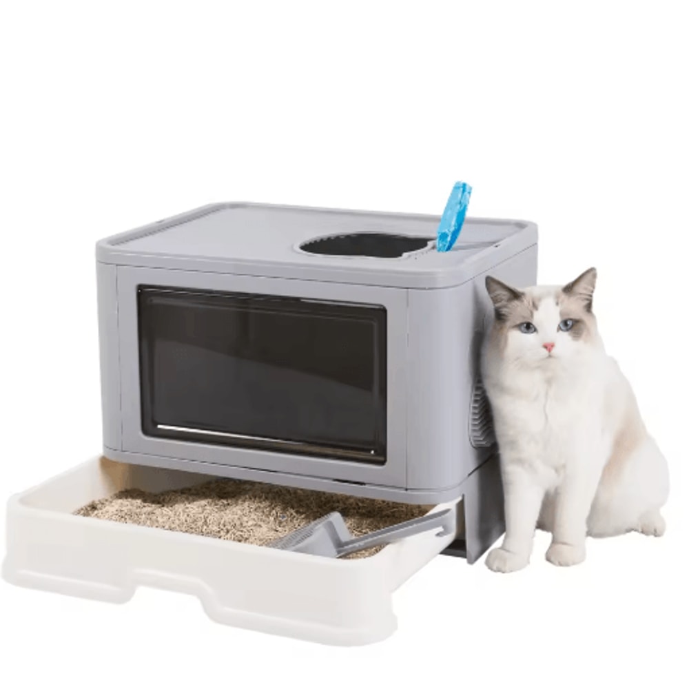 Foldable Enclosed Cat Litter Box Top Entry Odor Control Kitty Toilet With Scoop 1