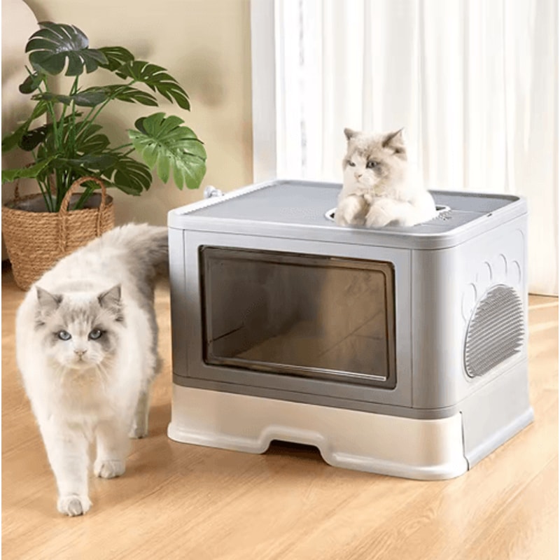 Foldable Enclosed Cat Litter Box Top Entry Odor Control Kitty Toilet With Scoop 5