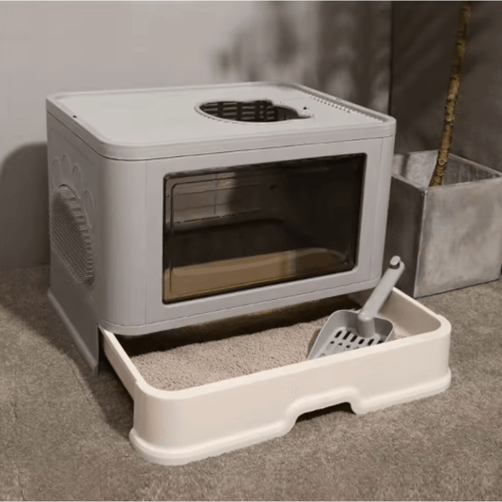 Foldable Enclosed Cat Litter Box Top Entry Odor Control Kitty Toilet With Scoop 6