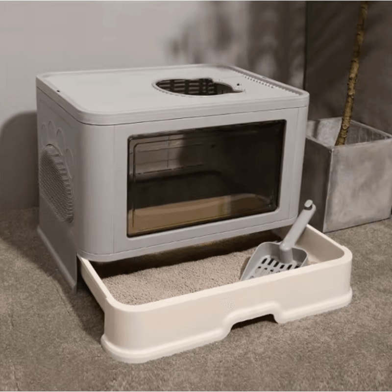 Foldable Enclosed Cat Litter Box Top Entry Odor Control Kitty Toilet With Scoop 6