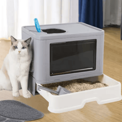 foldable enclosed cat litter box – top entry odor control kitty toilet with scoop