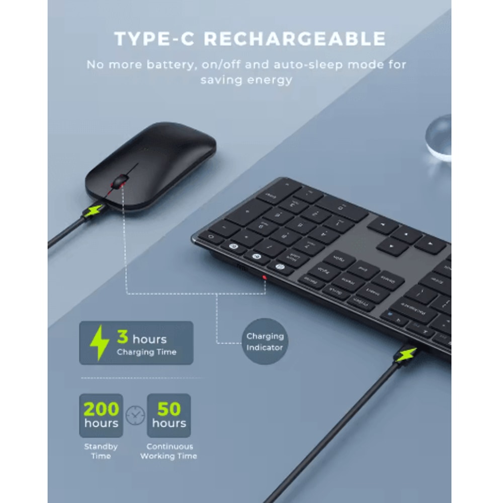 Seenda Bluetooth Keyboard And Mouse Combo MultiDevice Rechargeable Slim Wireless Set 5